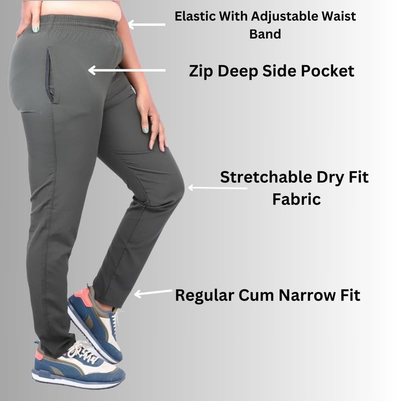 Image of Go-Fit Women Zip Pocket Synthetic Dry-Fit Gym Casual Lower Joggers Trackpant Sports Pant | Multicolors