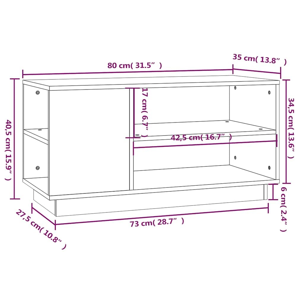 Mobile Porta TV Nero 80x35x40,5 cm in Legno Massello di Pino | Pratico mobiletto per soggiorno con ripiani aperti per console e decoder, design moderno e salvaspazio.
