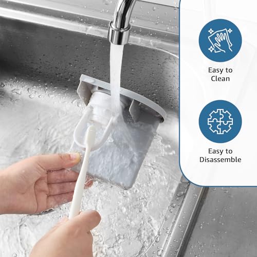 Image of Amazon Basics Wall-Mounted Toothbrush Holder with Automatic Toothpaste Dispenser | 1 Magnetic Cup | White | 20.5L x 10W x 14.5H cm