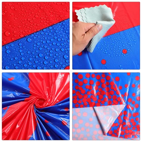 Image of Oudain 6 Pcs Red and Blue Disposable Plastic Tablecloth for Parties, Rectangle Waterproof Dot Table Cover for 4th of July Independence Day Spider Barcelona Theme Party Decorations, 54 inch x 108 inch