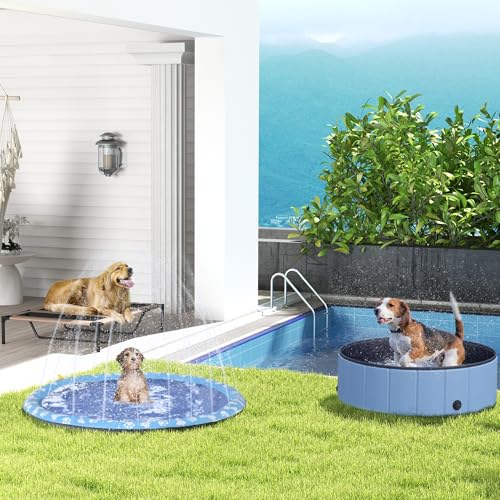 PawHut 150 cm Splash Sprinkler Pad für Hunde Spritz Wasserspiel Matte Wassersprinkler Anti-Rutsch Outdoor Kunststoff Blau
