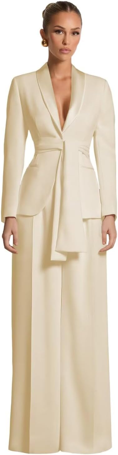 Casual Pant Suits for Women with Belt 2 Piece Dressy Business Womens Suit Elegant Wedding Guest Tuxedo