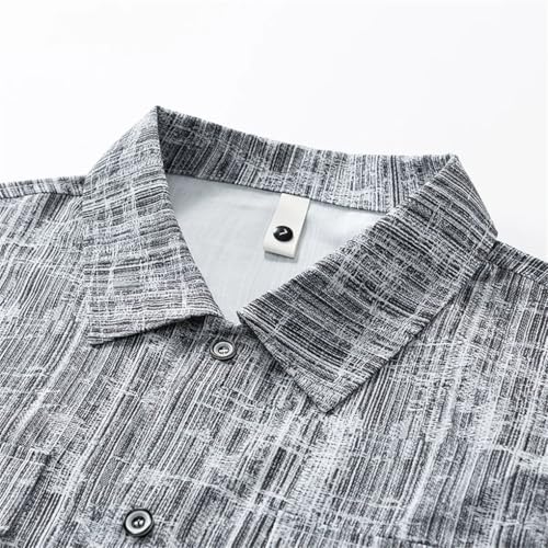 Men Shirt Suit Cardigan Short Sleeve Shorts Set Casual Plaid Streetwear Loose Pocket3