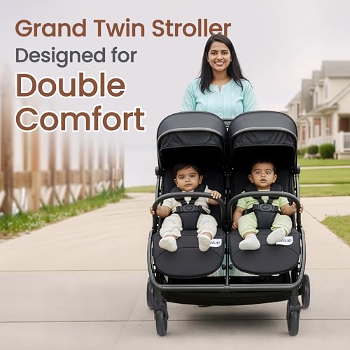 Image of LuvLap Grand Twin Baby Stroller, Pram for 0 to 3 Years twins with 5 Point Safety Harness, Large Storage Basket, Heavy duty Wheels, Easy Fold, Extendable Canopy, Multilevel Recline & Adjustable footrest
