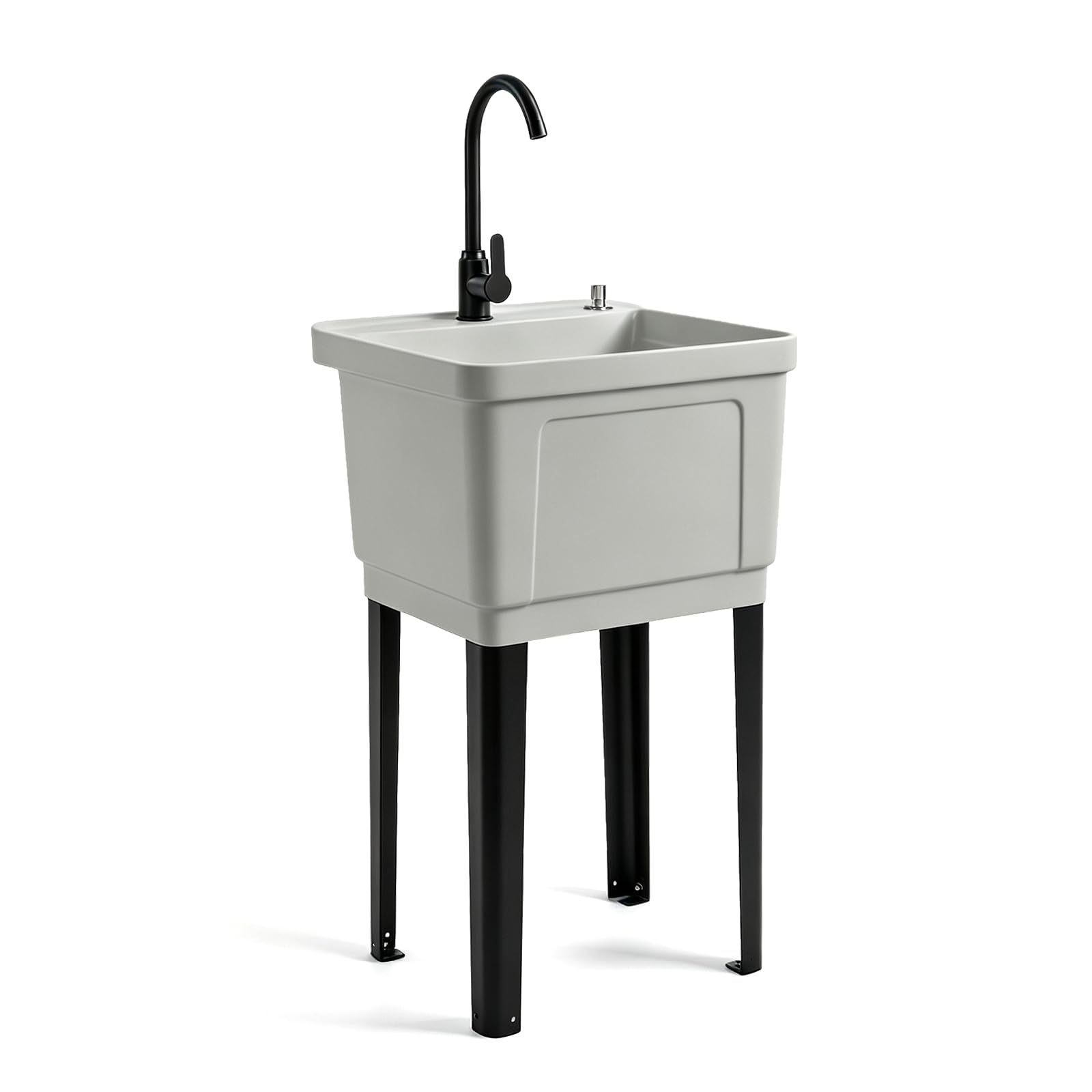 VINGLI 13-Gallon Utility Sink Laundry Tub for Washing Room Freestanding with Stainless Steel Faucet Grey 19.7"W x 18.9"D 33"H