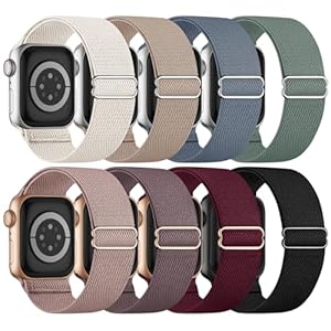 8 Pack Stretchy Solo Loop Band Compatible with Apple Watch Bands for Women Men 40mm 38mm 41mm 42mm 44mm 45mm 46mm 49mm, Nylon Braided Elastic Strap for iWatch Series 10 9 8 7 6 SE 5 4 3 Ultra Ultra 2