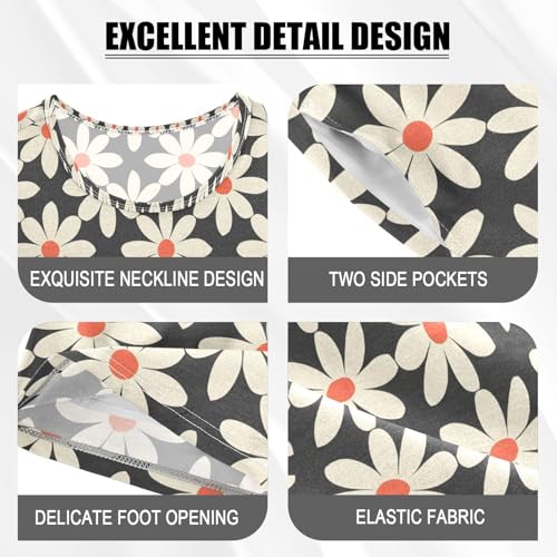 ALAZA Flower Blossom Daisy Black Pajamas Set Short Sleeve Cotton Sleepwear Summer Pjs 2 Piece 5-14Y4