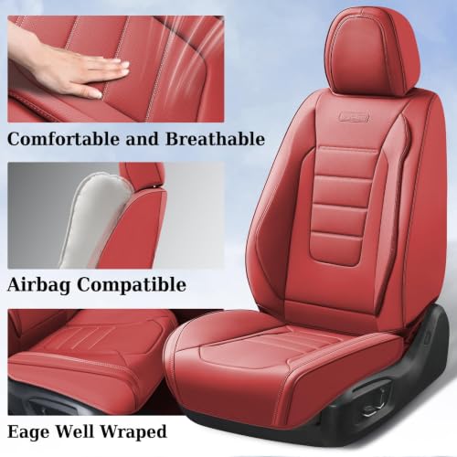 Image of Coverado Car Seat Covers Front, Seat Covers for Cars, Waterproof 2-Pack Car Seat Cushions, Leather Carseat Seat Protectors, Universal Seat Covers Fit for Most Sedans SUV Pick-up Trucks(Red)