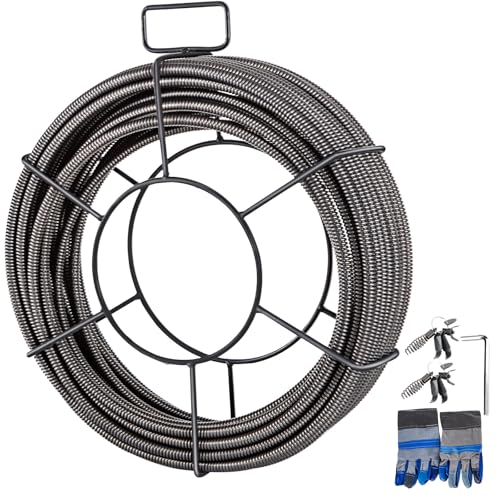 VEVOR Drain Cleaning Cable 100 ft x 1/2 inch Solid Core Cable Sewer Cable, Drain Auger Cable Cleaner, Snake Clog Pipe Drain Cleaning Cable W/Four Shapes of Cutters