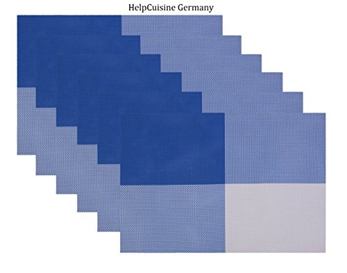 HelpCuisine Tovagliette Americane, Tovagliette Americane (PVC), Elegante e Durevole, Un Set da 6 tovagliette, Antiscivolo, antimacchia, Dimensioni(450 x 300mm) (Blu, Set 6 Tovagliette)