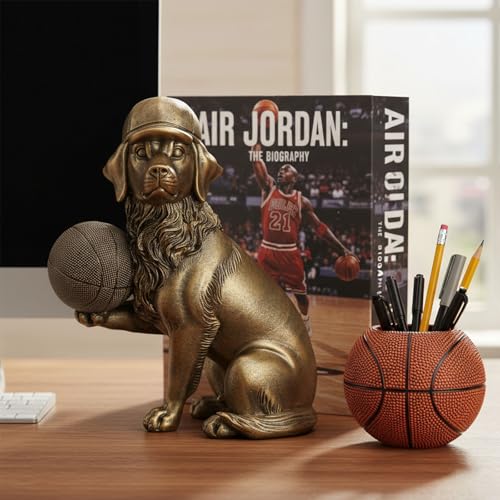 Image of Dog Statue Golden Retriever Basketball Player Dog Sculpture Home Decor for Shelves Office Living Room Bedroom Mantle TV Stand Gifts for Dog Basketball Lovers
