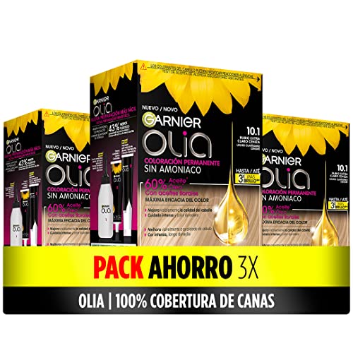 Olia Garnier - Pack de 3 coloración permanente sin amoniaco para un olor agradable con aceites...