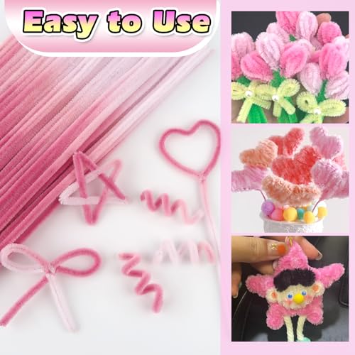 Limpiadores de tuberías de felpilla rosa de 12 pulgadas para manualidades y proyectos escolares 5