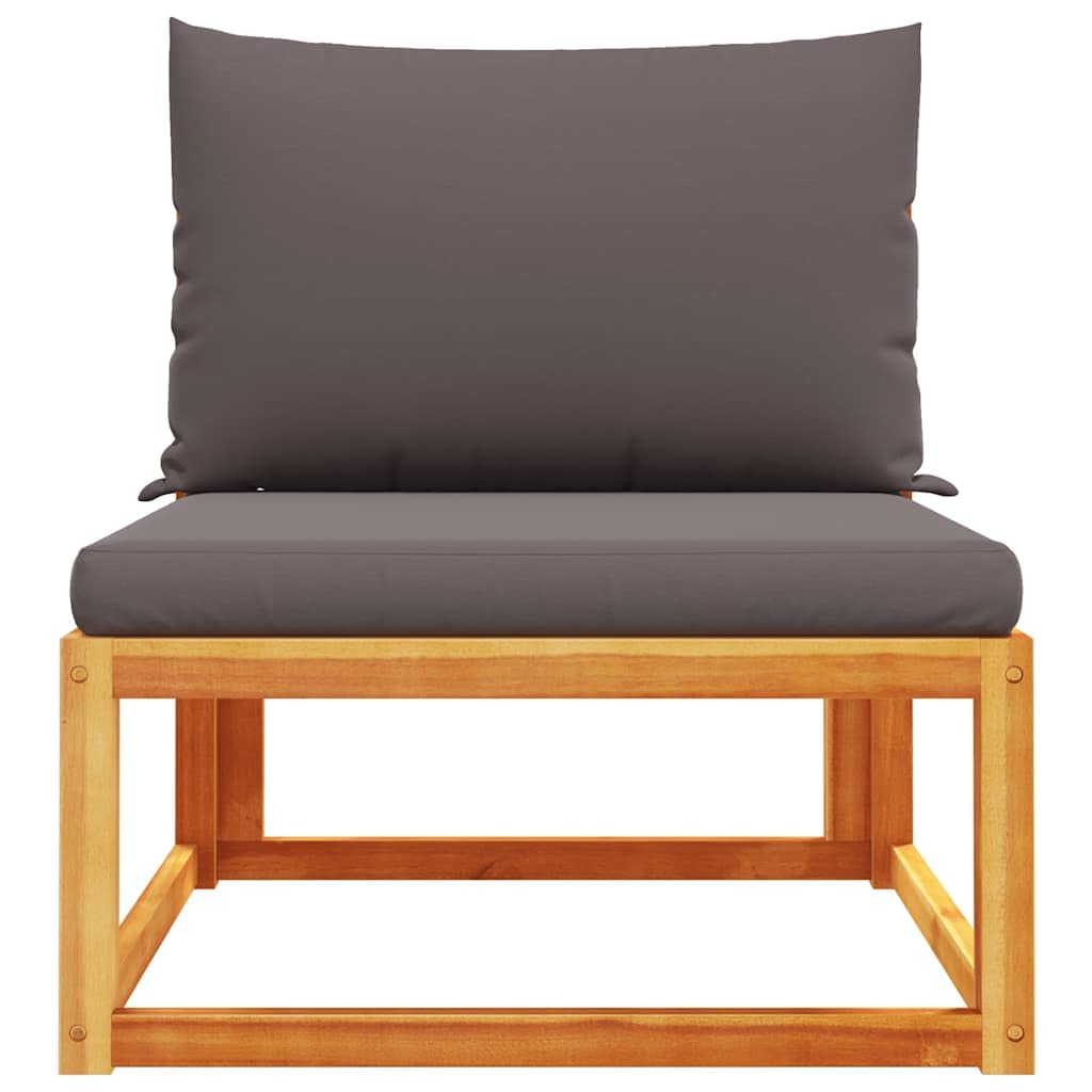 Sofa ogrodowa bez podłokietników z poduszkami z litego drewna akacjowego i szarego rattanu PE, 65 x 65 x 65 cm, sofa outdoorowa do ogrodu, na taras, balkon, wygodna sofa tarasowa z poszewką