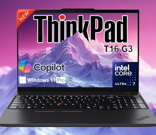 Image of Lenovo ThinkPad T16 Gen 3 Touchscreen Laptop, Intel Core Ultra 7 165U AI PC, 16 inch WUXGA (1920 x 1200), 16GB DDR5 RAM, 1TB SSD, Win 11 Pro, Thunderbolt 4, Professional Business Laptop