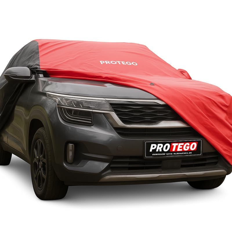 Image of PROTEGO Prime Series India's 1st Anti-Tear Car Cover for Mahindra Scorpio N | Heavy Duty, Custom Fit, All Weather | 100% Waterproof, Windproof & Hail Resistant | 2 Year Warranty | Red + Black