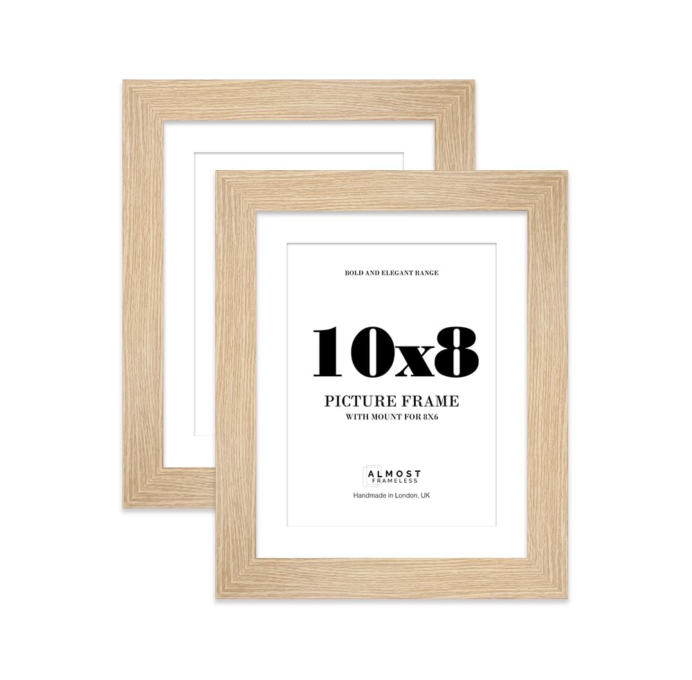 10x8 Oak Frame With Mount for 8x6 Pictures 28mm Edge Portrait and Landscape Display with Wall Hooks and Kickstand, 2 Pack