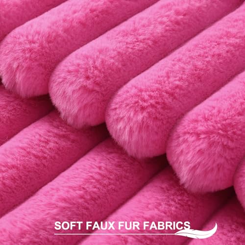 Pallene Faux Fur Plush Throw Pillow Covers 16x16 Set of 2, Luxury Soft Fluffy Striped Decorative Pillow Covers for Sofa, Couch, Living Room, Hot Pink
