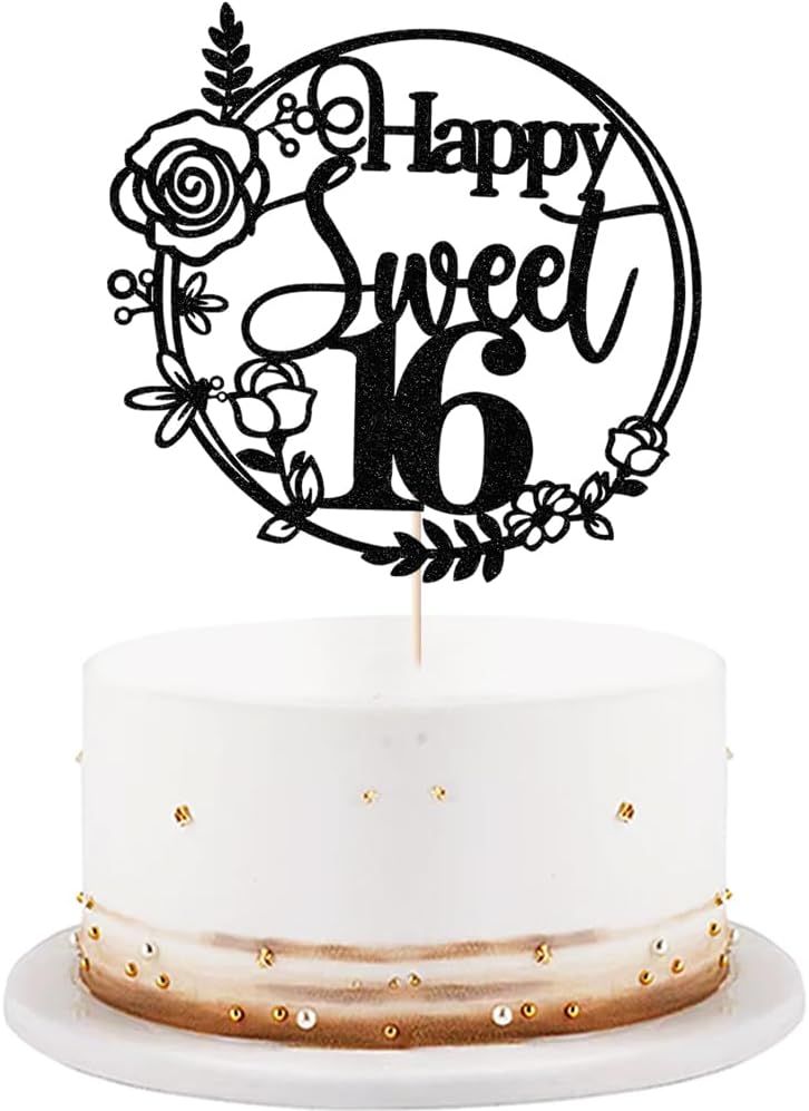 Amazon.com: Rose Gold Glitter Happy Sweet 16 Cake Topper - Happy 16th ...