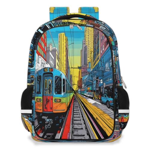 City Subway Rail Laptop Backpack for Women Men Backpack for Travel Large Lightweight Back Pack Bookbag Waterproof Daypack Travel Backpack with Multiple Pockets