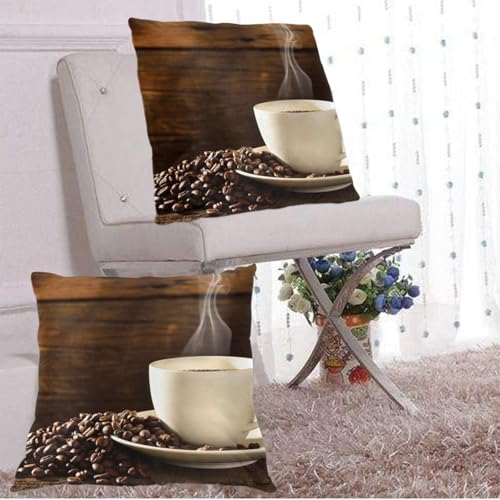 Taies d'oreiller café carrées lot de 2 en coton imprimé grain