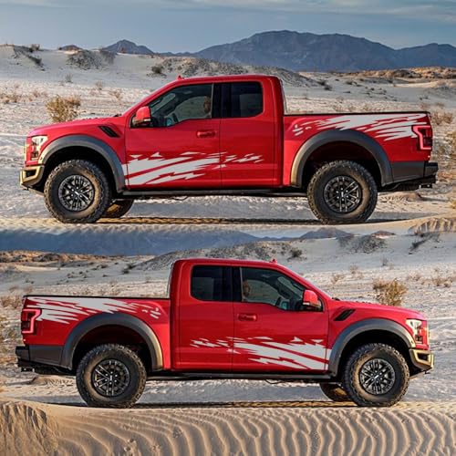 Image of (4PCS) Striped Truck Sticker Bed Mud Splash Kit Racing Striped Rear Lathe Decal Vinyl Trim Accessories Waterproof Door Body Side Decal Trim for Truck Pickup SUV Vehicles (Gray)