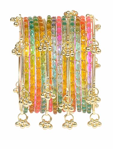 Image of Swara Creations Kashmiri Ghungroo glass Bangles set | Viral Raindrop Multi Set for Women and Girls | Set of 16 Pcs (SKU415)