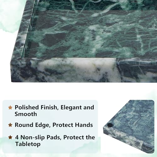 Image of Real Natural Marble Tray for Bathroom, Vanity, Kitchen and Desktop, Rectangle Genuine Marble Stone Tray for Jewelry, Cosmetics, Candles, Lotion, Perfume (Snowflake-Green, 12 inch x 8 inch x 1.2 inch)