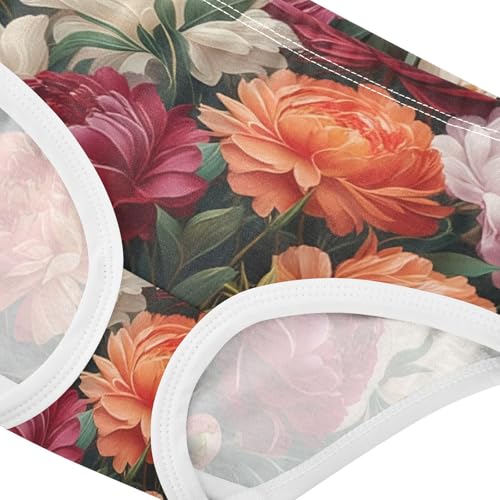 Vibrant Bouquet Peonies Floral Cute Panties Girl Toddler Underwear Custom Cotton Print Kids Briefs Undies 2t4