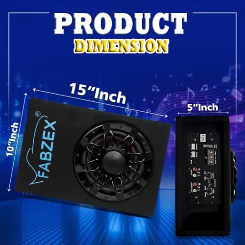 Image of 8 inch Car Active Under-Seat Car Subwoofer, 200W RMS Powered Bass Tube with Built-in Amplifier, Compact Slim Design - Black with Blue Logo