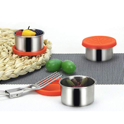 Stainless Steel Condiment Containers with Lids, 3 Pack Leak Proof Salad Dressing Containers with Lids, 1.6oz Mini Metal Condiment Cups with Lids, Reusable Sauce Cups with Lids for Condiments, Sauce