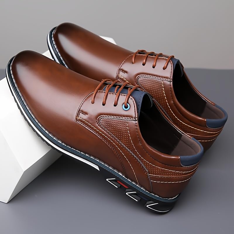 Men's Plus Size PU Leather Casual Shoes - Wear-Resistant, Non Slip Lace-up Dress Shoes for Office and Daily Wear2
