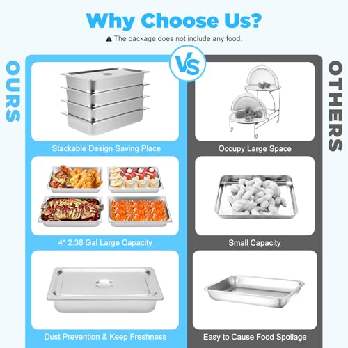 HOARLICN 4 Stück Chafing Dish Speisenwärmer, Edelstahl Warmhaltebehälter Mit Deckel Gastronormbehälter Edelstahl Für Buffet Catering Rechteck Chafing Dish – Bild 7