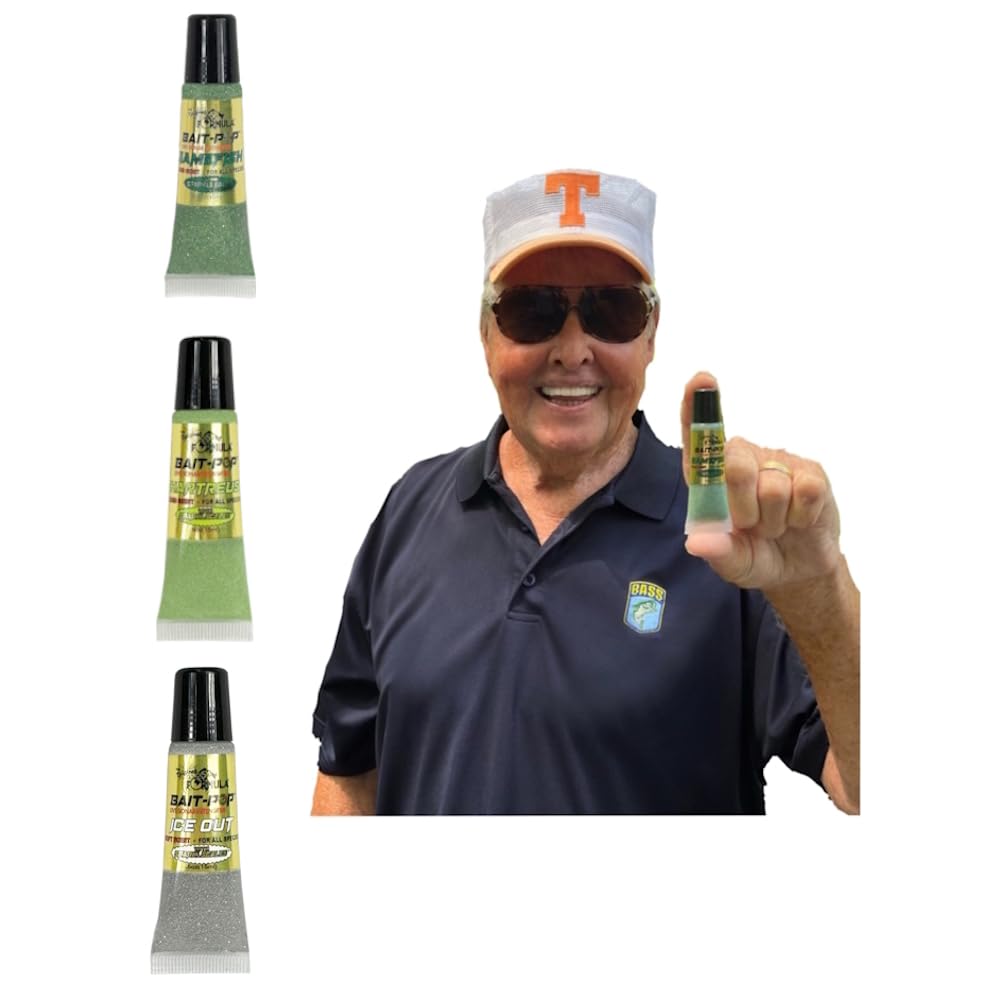 Bait Pop Bill Dance Legend Pack 2 - Bait Pop Gamefish, Chartreuse, Ice Out - Live Sonar Intensifier Scented Sparklscales .5oz Tubess