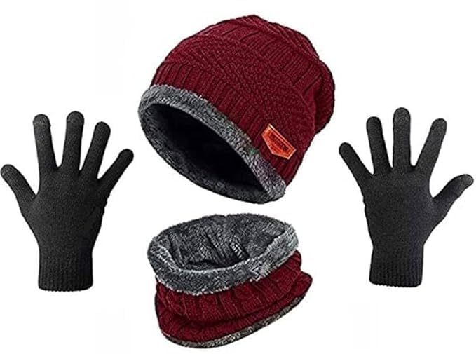 Leuxy Woven Sports/Regular Cap Cap (Pack of 4) Lew Neckset & Glove (F, Red)-image-36