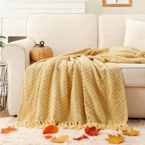 Image of BATTILO HOME Butter Yellow Throw Blanket for Couch, 50 inchx60 inch