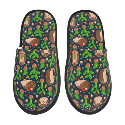 Cute Hedgehogs Cactus Blue Print Women Slippers Home Furry Shoes Keep Men Couples Shoes Warm For Women-