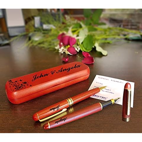 Bespoke Personalised Laser Engraved Roller Ballpoint & Fountain Pen Set Gift Present with Free Custom Engraving Cover