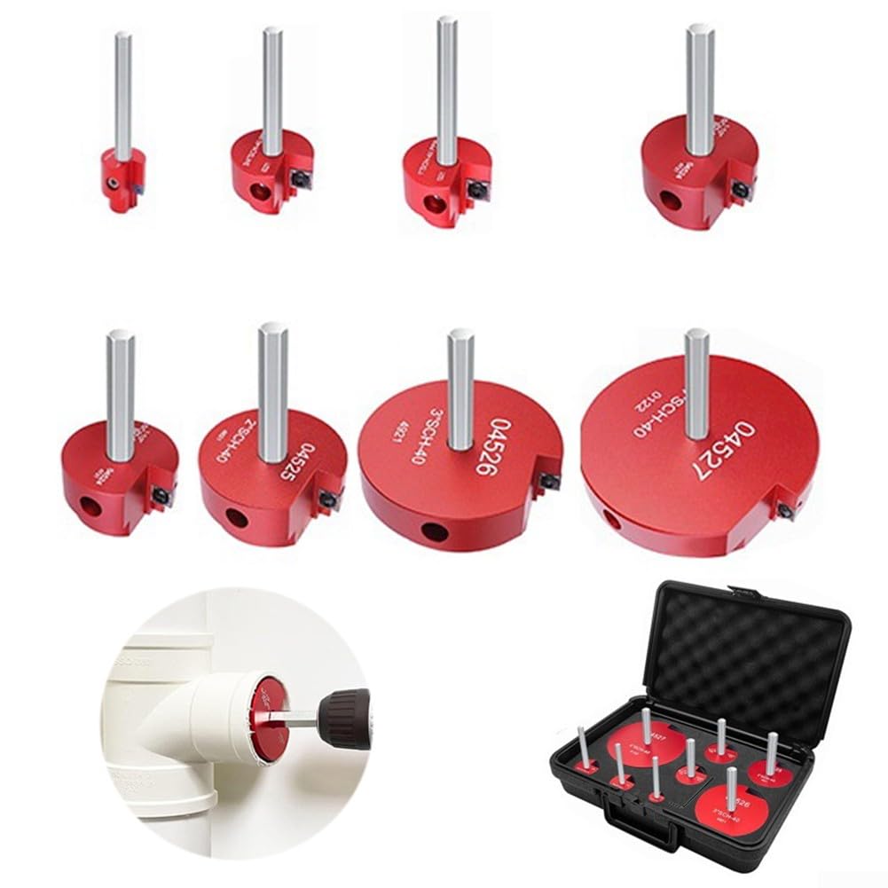 Kit de escariador de tubos de PVC, juego de escariadores de tubos de PVC de 8 piezas con cuerpo de aluminio e insertos de corte de carburo, diseñado para quitar accesorios de PVC ABS, compatible con