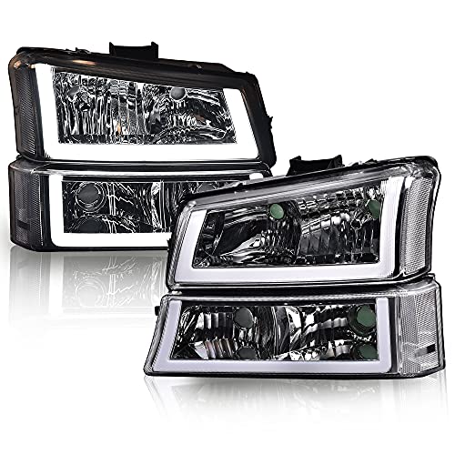 PIT66 LED Headlight, Compatible with 03-06 Chevy Silverado 1500 2500 3500 HD Model/03-06 Avalanche 1500 2500(Fit No Cladding only)/2007 Silverado 1500 2500 3500 Clear Lens Chrome Housing Clear Corner