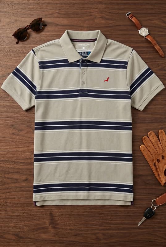 Image of AMERICAN CREW CottonPoly Striped Polo T-Shirt for Men (AC702)