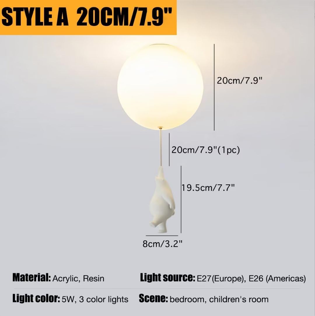 Plafoniera LED A Forma Di Palloncino Con Orsetto Polare – 5W, 3 Colori (bianco, Caldo, Neutro), Diametri 15/20/25 Cm, Per Camerette E Asili