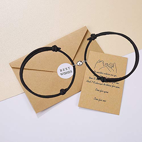 Cherrylish Magnetic Couples Bracelets Set, Mutual Attraction Relationship Matching Friendship Rope Bracelet Set Gift for Women Men Boyfriend Girlfriend Him Her BFF Best Friends 2pcs (Bracelets-Black)