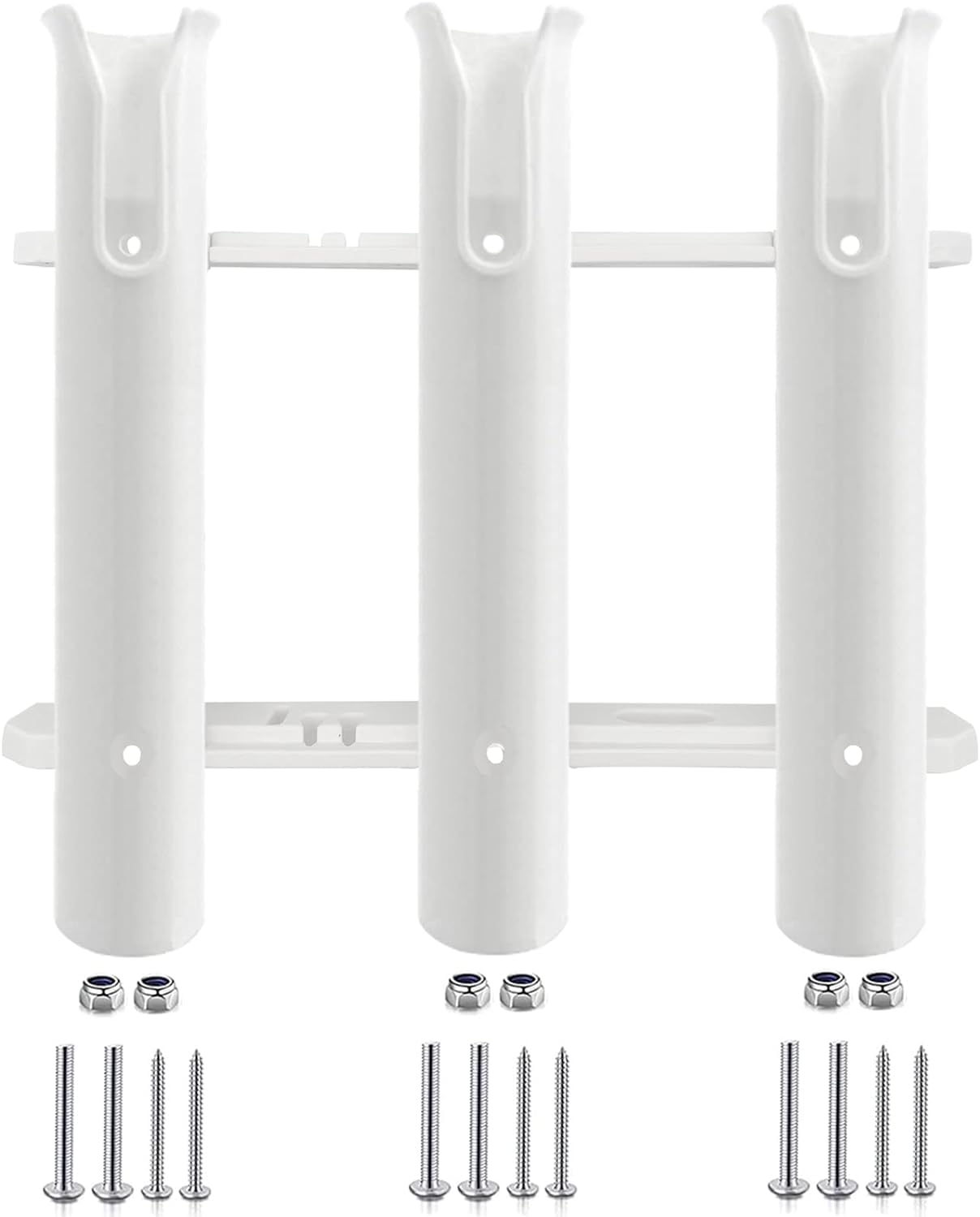 JT-HLM Fishing Rod Holder Bracket Wall Mounted Boat Side Mount Tool Holder Tube Links with Screws 2/3/4/6 Pole Tube (White/Black) (3-Link White)
