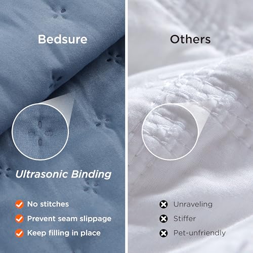 Image of Bedsure Quilts Queen Size - Mineral Blue Bedspread Queen Size & Lightweight Comforter, Modern Coastal Coverlet with Clover Pattern, Ultra Soft All-Season Bedding, 90 x 96 Inches