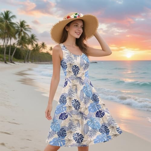 Image of Women Stylish Tank Dresses Sleeveless Round Neck Midi Casual Dress with Pocket for Summer