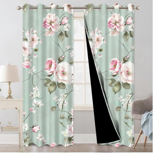 TQUQOBU Blackout Curtains for Girls Bedroom, Pink Floral Room Darkening Curtains 84 Inch Length 2 Panels Set, Grommet Thermal Insulated Soundproof Privacy Winter Black Out Curtains for Living Room