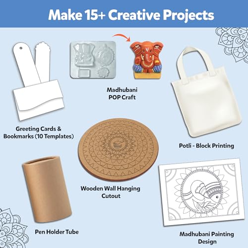 Image of Little Berry Indian Art Forms Kits - 3 in 1 Indian Art Forms Kit | Learn Warli & Block Printing | DIY Art & Craft Kits with Drawing Kit & Colour Set for Kids 6-12 | Educational Gift for Girls & Boys