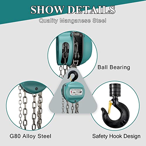 Pachletool Hand Chain Hoist, Manual Chain Block Hoist With 2 Heavy Duty Hooks 2200 Lbs Capacity, 10 Ft Manual Chain Lift, Industrial-Grade Steel Construction For Garages Warehouse Automotive Machinery #TOP3