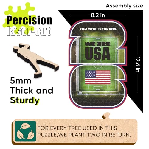 Image of FIFA USA 26 Wooden Puzzle for Adult, 200 Pieces Irregular Shape Puzzle, 5MM Thick, Creative Collectible Gift for Fans, Officially Licensed Product, 9.3 x 12